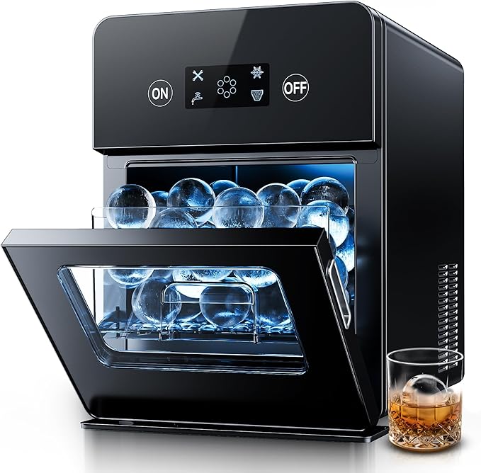 EUHOMY Ice Ball Maker Countertop, 144Pcs/day, 4Pcs Ready in 40Mins, Self-Cleaning, Sphere Ice Maker Machine with Crystal Clear Ice for Whiskey/Brandy/Rum