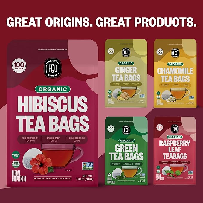 FGO Organic Hibiscus Iced Tea, 36 Eco-Conscious Pitcher Sized Tea Bags, Packaging May Vary (Pack of 1)