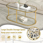 Load image into Gallery viewer, Coffee Table Gold Glass Coffee Table for Living Room,2 Tiers Oval Center Table with Sturdy Metal Frame,Modern Tempered Glass Accent Table for Bedroom Home Office