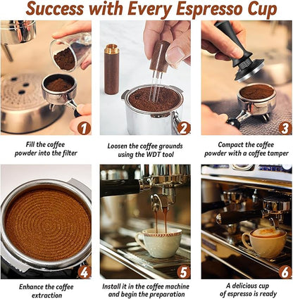 Coffee Espresso Tamper 51mm with WDT Tool Calibrated Spring Loaded, Coffee Press with Silicone Mat, 100% Flat Stainless Steel Base Tamper for Espresso Coffee Machine (51mm, Black)