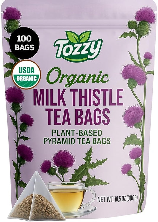 Tozzy Organic Milk Thistle Seeds Tea - 100 Count | Pyramid Tea Bags (Plant-Based & Eco-conscious) | Supports Liver Health | Pure Ingredients