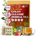 Load image into Gallery viewer, FreshDrinkUS, Premium Colon Cleanse Tea – 60 Tea Bags – Rhubarb Root &amp; Hawthorn Berry with Senna, Lotus Leaf, Valerian Root &amp; Psyllium Husk – Herbal Blend, Caffeine-Free. Vegan