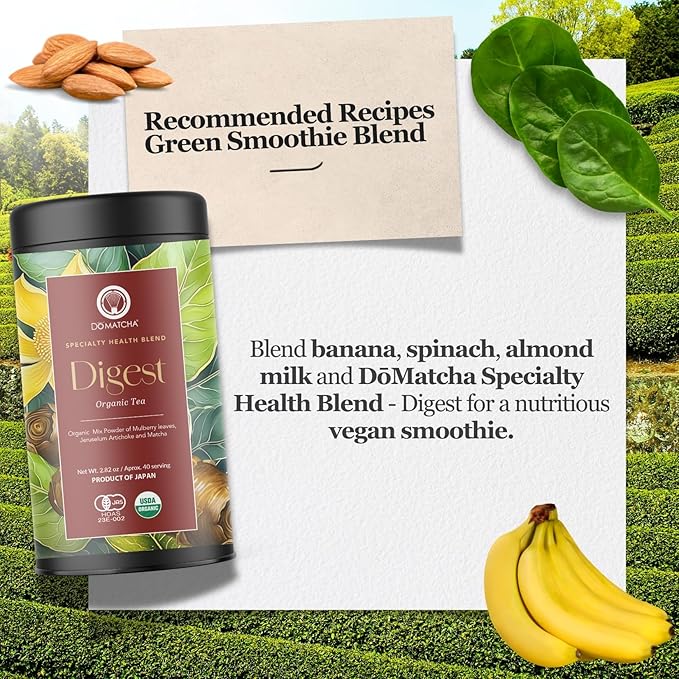 DoMatcha Digest Blend - Green Mix, 2.82 oz - Digest Health Blend with Mulberry, Jerusalem Artichoke & Organic Matcha for Vitality & Focus - Soothing Tea Experience - Product of Japan