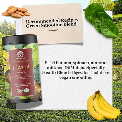 DoMatcha Digest Blend - Green Mix, 2.82 oz - Digest Health Blend with Mulberry, Jerusalem Artichoke & Organic Matcha for Vitality & Focus - Soothing Tea Experience - Product of Japan