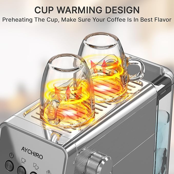 Espresso Machine with Steam Milk Frother,20 Bar Stainless Steel Coffee Maker for Latte & Cappuccino,Detachable Water Tank/Drip Tray, Hot Water Function for Home & Office Use