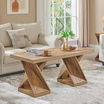 Load image into Gallery viewer, OKD Modern Coffee Table, 48" Twisted Center Table with Wood Thickened Pedestal, Rectangular Rustic Living Room Table, Farmhouse Storage Low Cocktail Tea Table,Golden Rustic Barnwood