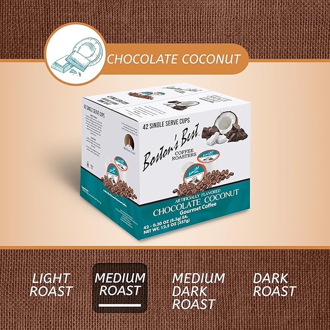 Boston’s Best - Chocolate Coconut Flavored Dessert Gourmet Coffee Compatible with Keurig Coffee Maker, 1 Count (42 Single Serve Medium Roast Cups)