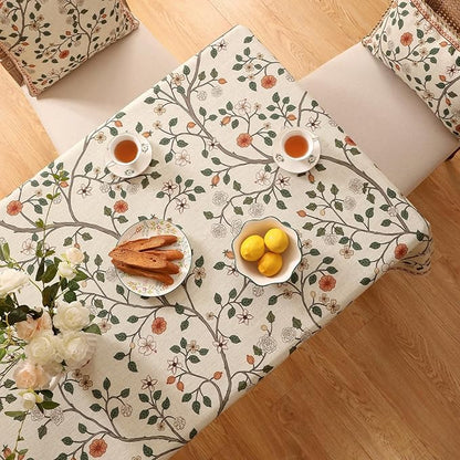 Designer Floral Table Cloth Rectangle,French Linen Light Beige Indoor Tablecloth,Fall Wrinkle Resistant Decor Tablecloths for Dining Thanksgiving Kitchen Party,55"*87"-Flora A