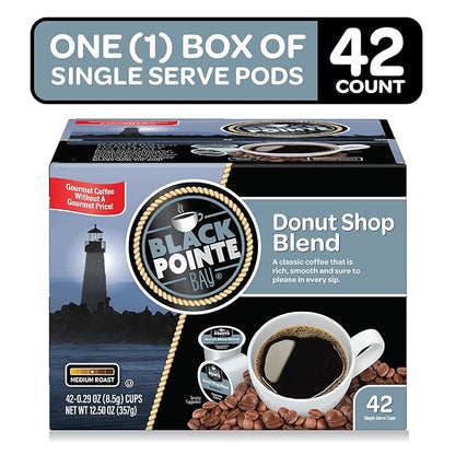 Black Pointe Bay Coffee, Donut Shop Blend, Medium Roast, 42 Count Single Serve Coffee Pods for Keurig K-Cup Brewers