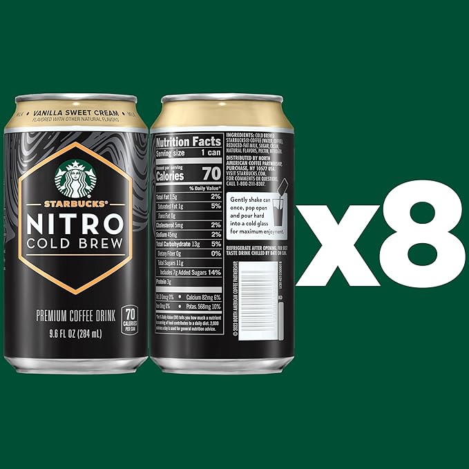 Starbucks Nitro Cold Brew, Vanilla Sweet Cream 9.6 fl oz Can (8 Pack) (Packaging May Vary)