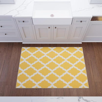 Ottomanson 3'3" x 5' Rugs for Living Room Trellis Area Rug for Bedroom - Non Slip Durable Large Floor Carpet for High Traffic Areas - Indoor Rug for Dining Room Kitchen Kids Playroom, Yellow