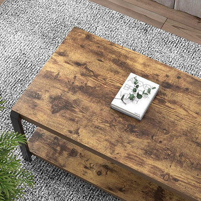 EXCEFUR Modern Coffee Table, Industrial Wood and Metal Center Table, Cocktail Tea Tables for Living Room, Rustic Brown