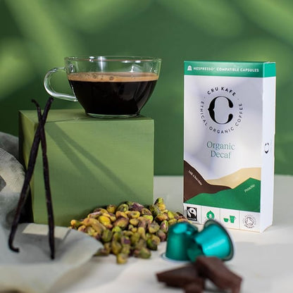 Cru Kafe Decaf USDA Organic Espresso Coffee Capsules (10 Pods) Fairtrade Coffee Pods Compatible with Nespresso Original Line and Pixie Machines