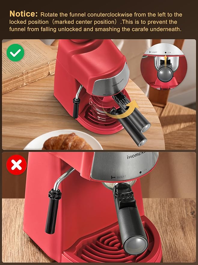 Espresso Machine, 3.5Bar Espresso and Cappuccino Machine with Fast Heating Function, 1-4 Cups Coffee Maker with Milk Frothing Function and Steam Wand (Red)