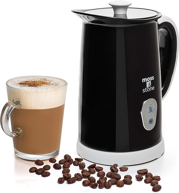 Moss & Stone Electric Milk Frother For Making Latte, Cappuccino, Hot Chocolate, Automatic Cold Hot Milk Frother & Warmer, Foam Maker, Auto Shut-Off, Detachable Base & Non-Stick Interior.