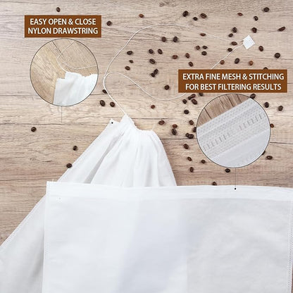 50Pcs Commercial Cold Brew Coffee Filters for 5 Gallon Buckets, 20" X 20" Disposable Coffee Filters with Drawstring for Brew Up To 5 LBS Coffee