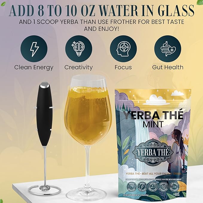 Ancient Diosa - Yerba Mate Tea Powder 350g, 35-Servings - Mint Flavor Clean Energy Drink Superfood - Support Gut Health with Probiotics and Prebiotics, Reduce Brain Fog, Relaxation and Focus Blend