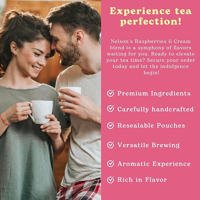 Nelson's Tea Raspberry & Cream - Cut & Sifted Loose Leaf Tea with Rooibos Green Tea, Dried Red Raspberry Leaf, Marigold, Hibiscus, Rose Petals, and Safflower (1.6 oz)