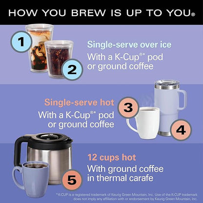 Hamilton Beach FlexBrew Advanced 5-in-1 Thermal Programmable 12 Cup Drip and Single Serve Hot & Iced Coffee Maker, Movable 60oz. Water Reservoir, Use Pod Packs and Grounds, Fast Brewing, Black (49929)