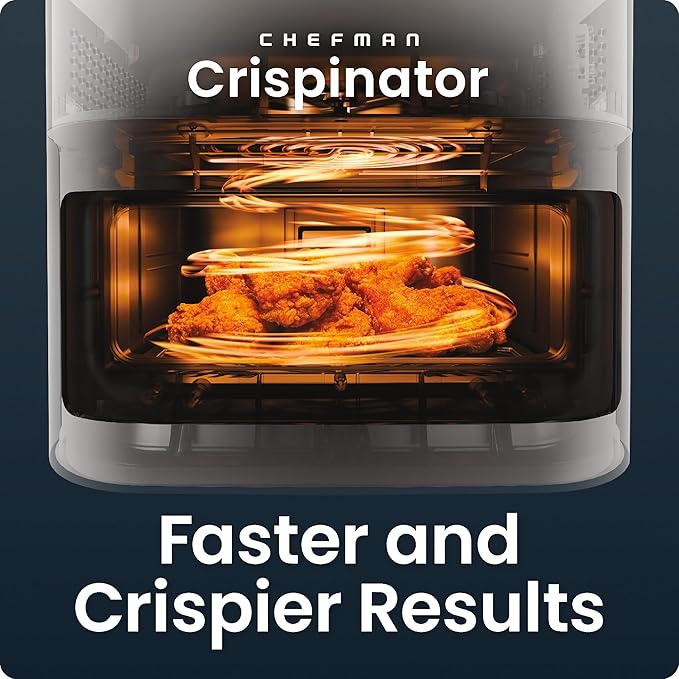 Chefman Crispinator Air Fryer 6-in-1 with 8 Qt capacity, 450°F Max Temp with TurboFry Pro Technology for Fast and Even Results, Viewing Window, Nonstick Ceramic Basket, 10-Pc Liner Starter Pack
