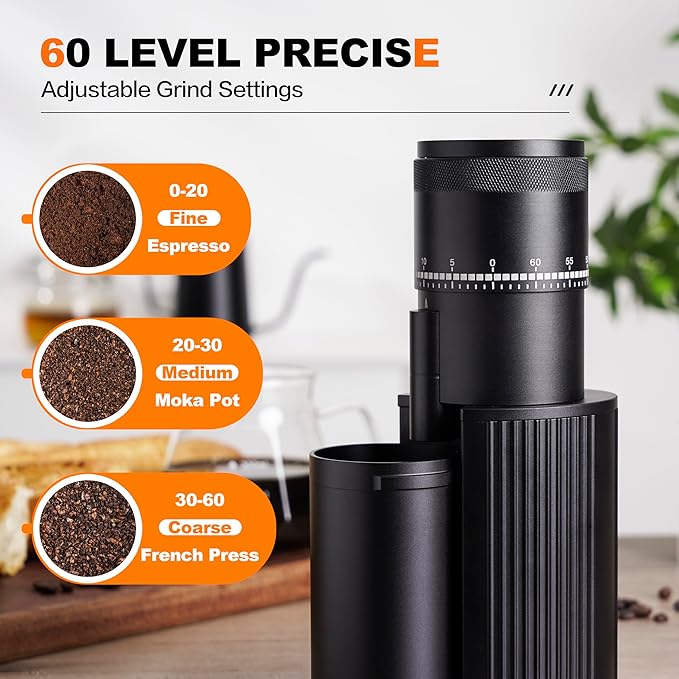 Burr Coffee Bean Grinder, Small Electric Coffee Grinder, Stainless Steel Conical Burr for Espresso, Drip, French Press, Black, Q4 BK