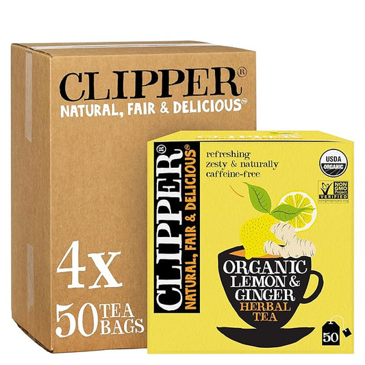 Clipper Tea Lemon & Ginger Teabags – Caffeine Free, USDA Organic, Great Hot or Iced – Aromatic, Natural, Fair & Delicious – 200 Tea Bags