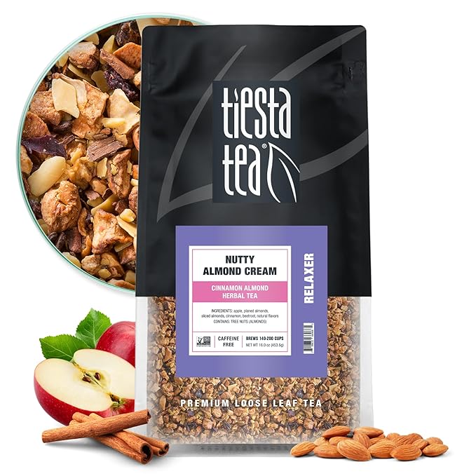 Tiesta Tea - Nutty Almond Cream, Premium Loose Leaf, Cinnamon Almond Herbal Tea Blend, Non-Caffeinated, Make Hot or Iced & Brews Up to 200 Cups, 16 Ounce Resealable Bulk Pouch