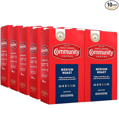 Community Coffee Medium Roast Ground Coffee, Vacuum Packed 16 Ounce Bags (Pack of 10)