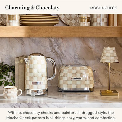 MACKENZIE-CHILDS Electric Kettle, Stainless-Steel Tea Kettle, Brown-and-White Mocha Check
