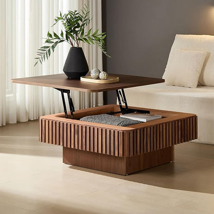 KEVINSPACE Lift Top Coffee Table Square Coffee Tables for Living Room Furniture Small CoffeeTable with Large Hidden Storage Center Table Mid Century ModernTable Rustic Walnut 35.43" W x14.57-24.5" H