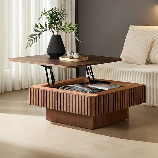 KEVINSPACE Lift Top Coffee Table Square Coffee Tables for Living Room Furniture Small CoffeeTable with Large Hidden Storage Center Table Mid Century ModernTable Rustic Walnut 35.43" W x14.57-24.5" H