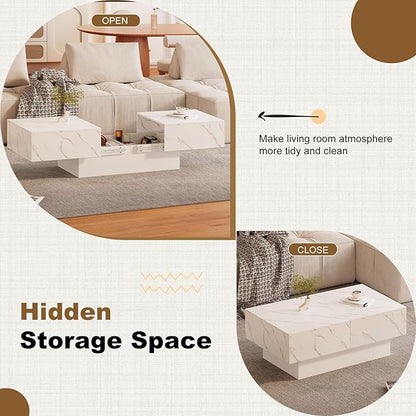White Marble Coffee Table with Large Storage, Farmhouse Center Table for Living Room Mesas De Centro para Salas Modernas Nesting Modern Coffee Table for Reception Room