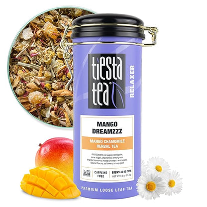 Tiesta Tea - Mango Dreamzzz Chamomile Loose Leaf Herbal Tea, Relaxing Chamomile & Lemongrass Blend, Caffeine-Free, Brew Hot or Iced, Refillable Tin, Makes Up to 50 Cups, 3 Ounce
