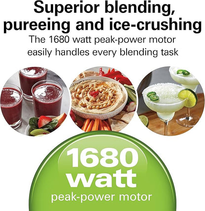 Hamilton Beach PowerMax Professional-Performance Blender for Shakes and Smoothies, Puree and Ice Crush, 48oz BPA-Free Glass Jar, 1680 Peak Watts, Stainless Steel Blades, Gray (58600J)