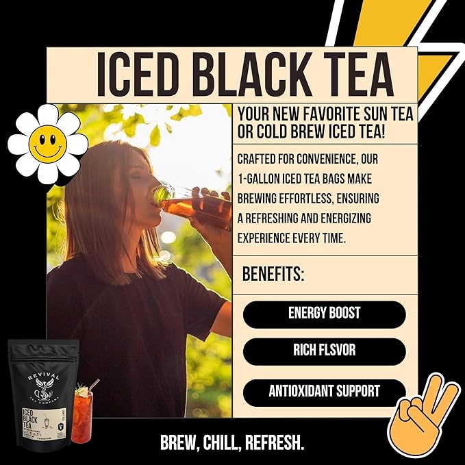 Revival Tea Company Iced Black Tea - 1 Gallon Sachets - Black Tea Blend of Ceylon, Assam and Keemun Black Teas - 15 Count