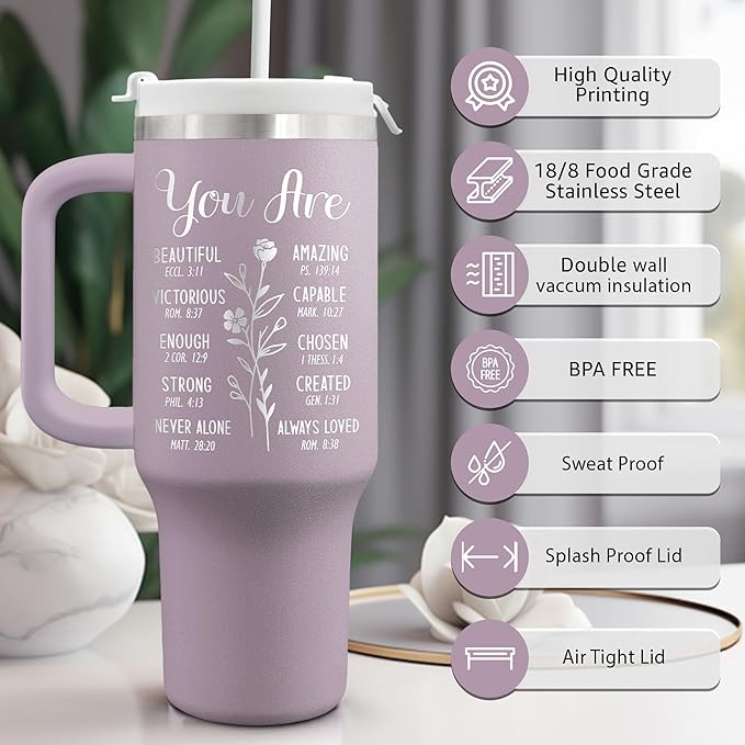 Christian Gifts For Women - Birthday Christmas Gifts for Mom Grandma Sister Friend Coworker - Inspiration Religious Self Care Gift For Women - 40oz Tumbler With Straw Lid Travel Cup