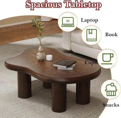 Asymmetric Cloud-Shape Coffee Table with Sturdy & Stable Cylindrical Support Legs, Stylish Irregular Home Decor Center Table (B-46in)