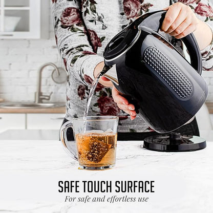 OVENTE Electric Kettle, 1.7L Double Wall Stainless Steel Insulated Water Boiler & Heater for Coffee or Tea, 1100W Fast Boiling with Auto Shut-Off, Boil-Dry Protection & Secure Locking Lid, Black KD64B