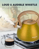 Load image into Gallery viewer, POLIVIAR Tea Kettle, 2.7 Quart Stovetop Tea Kettle, Audible Whistling Teapot with Crackle Finish, Food Grade Stainless Steel for Anti-Rust, Anti Hot Handle, Suitable for All Heat Sources (JX2023-LRY)