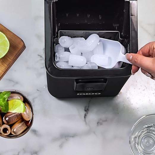 Igloo Self-Cleaning Countertop Ice Maker - Compact and Portable - Creates 26 lbs. Per Day, 8 Pieces Ready Every 7-8 Minutes - Includes Ice Scoop and Basket - Black