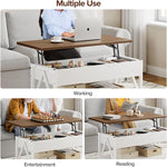 Load image into Gallery viewer, Lift Top Coffee Table,Lift Coffee Table with Storage Shelf and Large Hidden Compartment for Living Room,Lifting top Coffee Tables for Small Space,White + Walnut