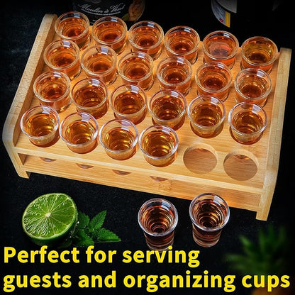 Shot Glass Set 24pcs 0.5 oz - 0.66 oz / 15ml- 20 ml Shot Glass Tray Holder Clear Glass for Party, Club, Bar, Spirit Tasting - MJ-24-15 (15ml 24pcs)