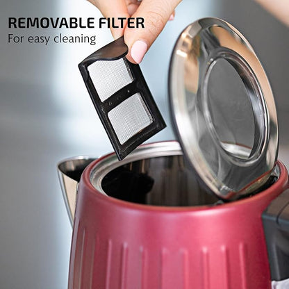 OVENTE Electric Kettle, 1.7L Stainless Steel Fast Boiling Water Heater with 1750W Power, BPA Free & Cordless Body, Auto Shut-Off, Boil-Dry Protection, Indicator Light & Removable Filter, Maroon KS711M