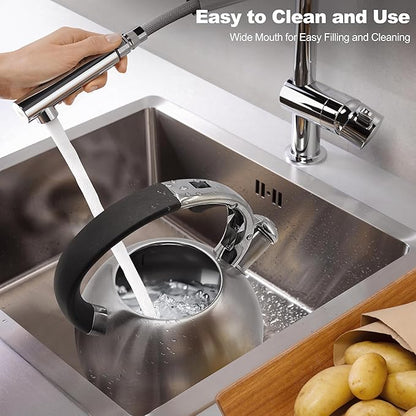 Stainless Steel Whistling stovetop Kettle,Whistling Tea Kettle,Vintage-StyleTeapot for Stove,Durable and Rust-Resistant,With a Pot Holder Included,2.64 Quart(Brushed Style)