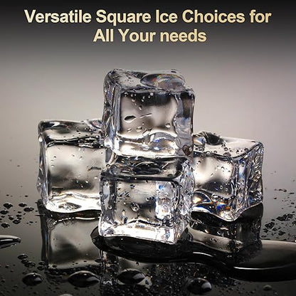 HEYNEMO Clear Ice Maker – Compact Countertop Ice Machine with 1.6" Square Ice Cubes, Fast 10-Min Ice Production, Self-Cleaning,LED Light & Timer，Portable Electric Ice Maker for Kitchen, Bar, RV, Black