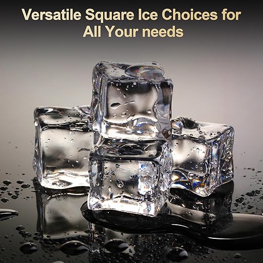 HEYNEMO Clear Ice Maker – Compact Countertop Ice Machine with 1.6" Square Ice Cubes, Fast 10-Min Ice Production, Self-Cleaning,LED Light & Timer，Portable Electric Ice Maker for Kitchen, Bar, RV, Black