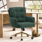 Load image into Gallery viewer, Flannel Office Chair, Comfy Home Office Desk Chairs with Lumbar Support, Modern Velvet Desk Chair Gold Legs Small Swivel Task Chair for Home Office, Bedroom, Study (Green, L)