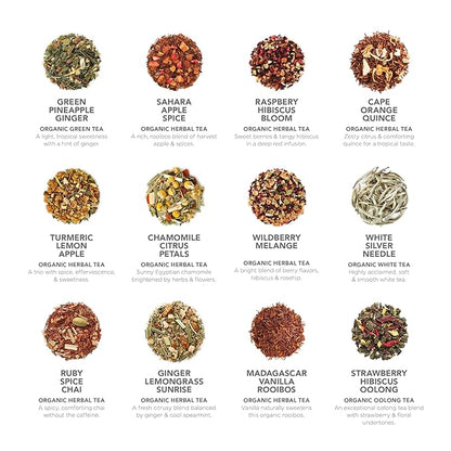 Teabloom - World's Finest Pyramid Tea Collection, 24 Varieties of USDA Certified Organic Teas - Black, Green, White, Oolong & Herbal Tea Blends