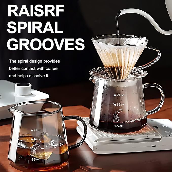 21oz Pour Over Coffee Maker Set, V60 Glass Coffee Dripper, Octagonal Shape Coffee Pot with 40Pcs Filter Paper Gift Set