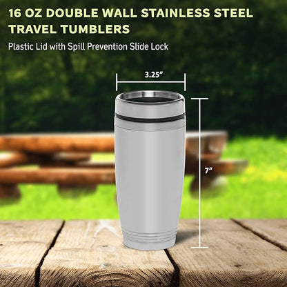 DISCOUNT PROMOS Stainless Steel Tumblers 16 oz. Set of 6, Bulk Pack - Perfect for Coffee, Soda, Other Hot & Cold Beverages - Silver